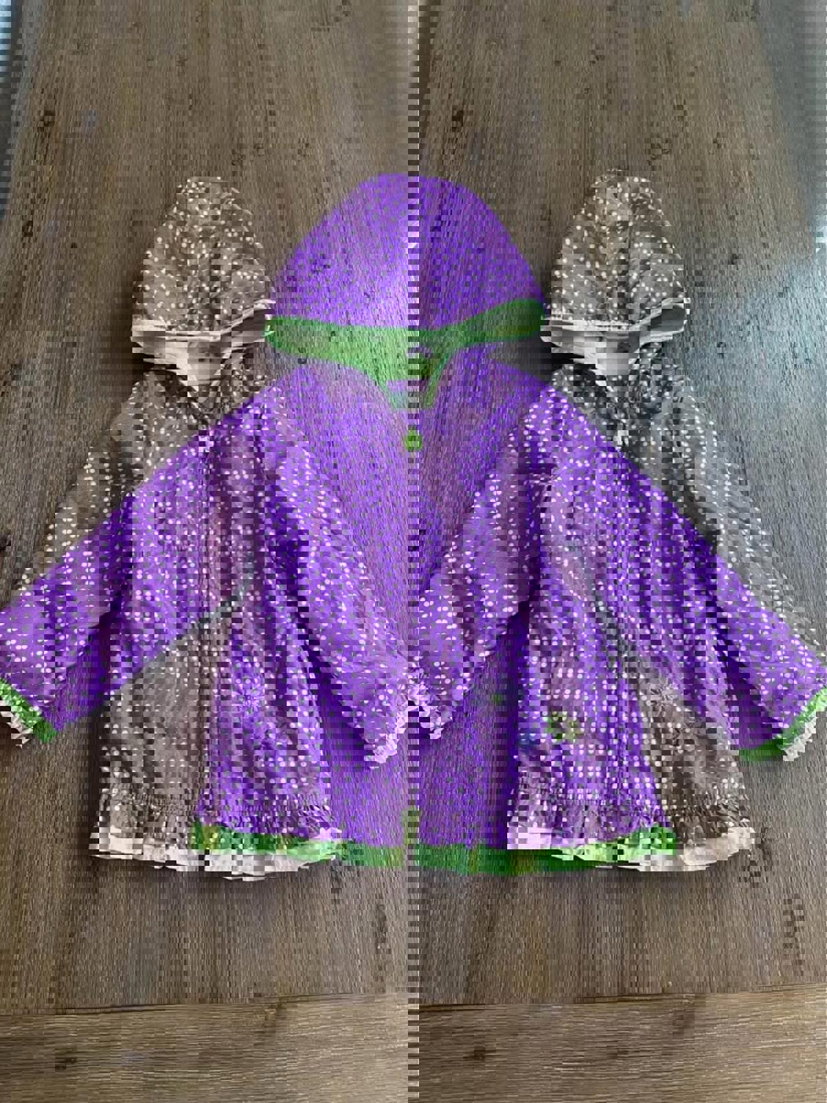 Purple & green polka dot rain jacket with flowers size 6