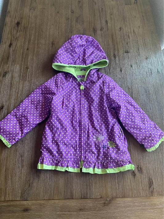 Purple & green polka dot rain jacket with flowers size 6
