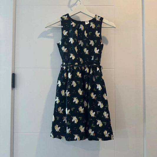 Unicorn print black lined dress size 10 kids