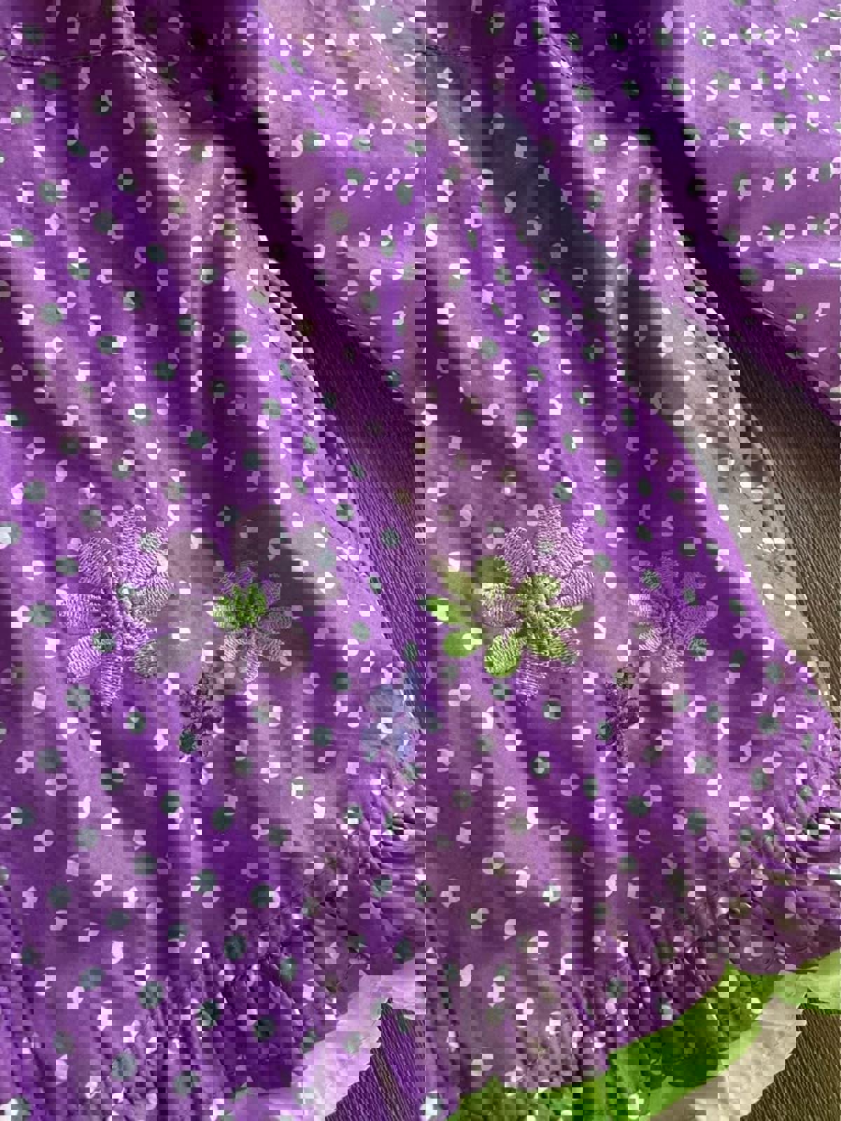 Purple & green polka dot rain jacket with flowers size 6