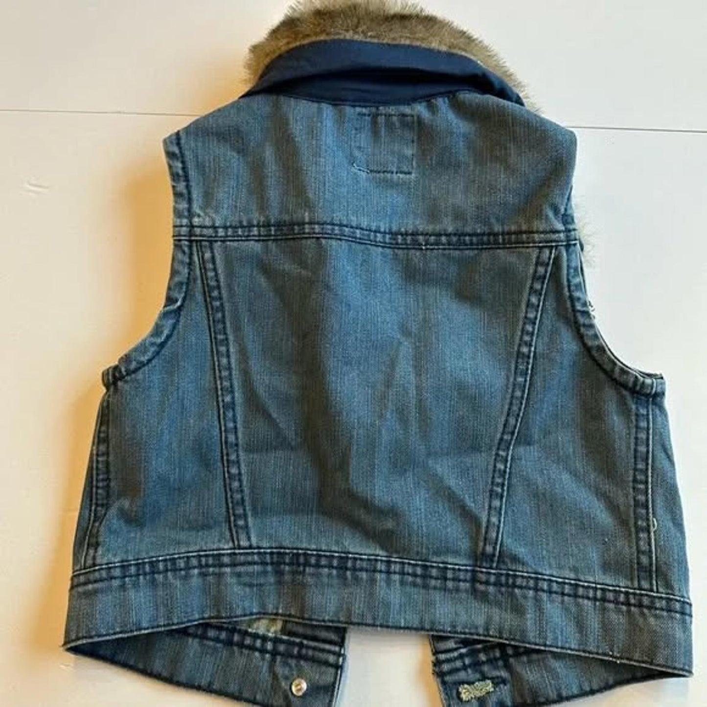 Faux fur collar kids sleeveless denim vest size 7/8