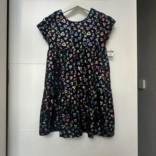 Brand new kids black dress with metallic hearts & back cut-out size Small (7/8)