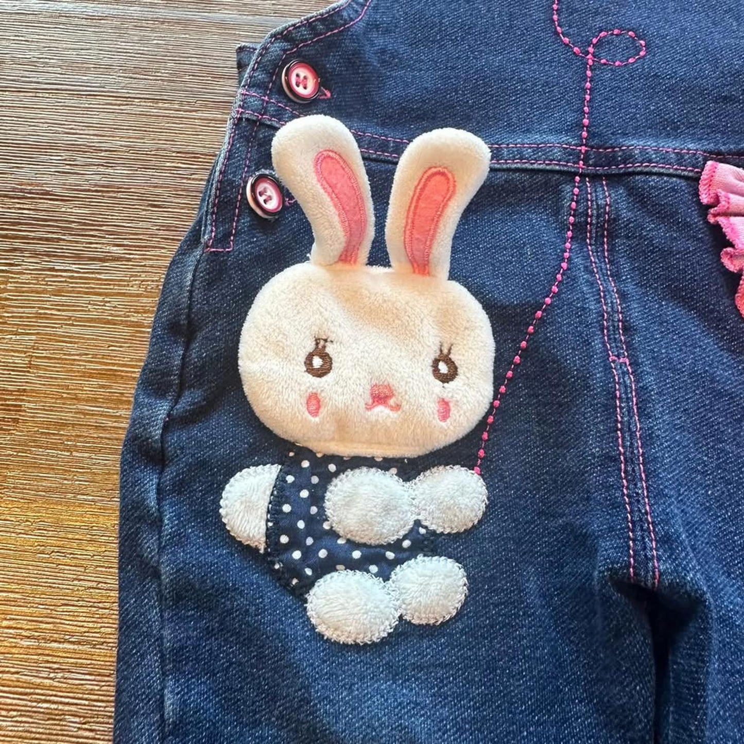 Baby 3D Bunny denim overalls with cute details size 3-6M