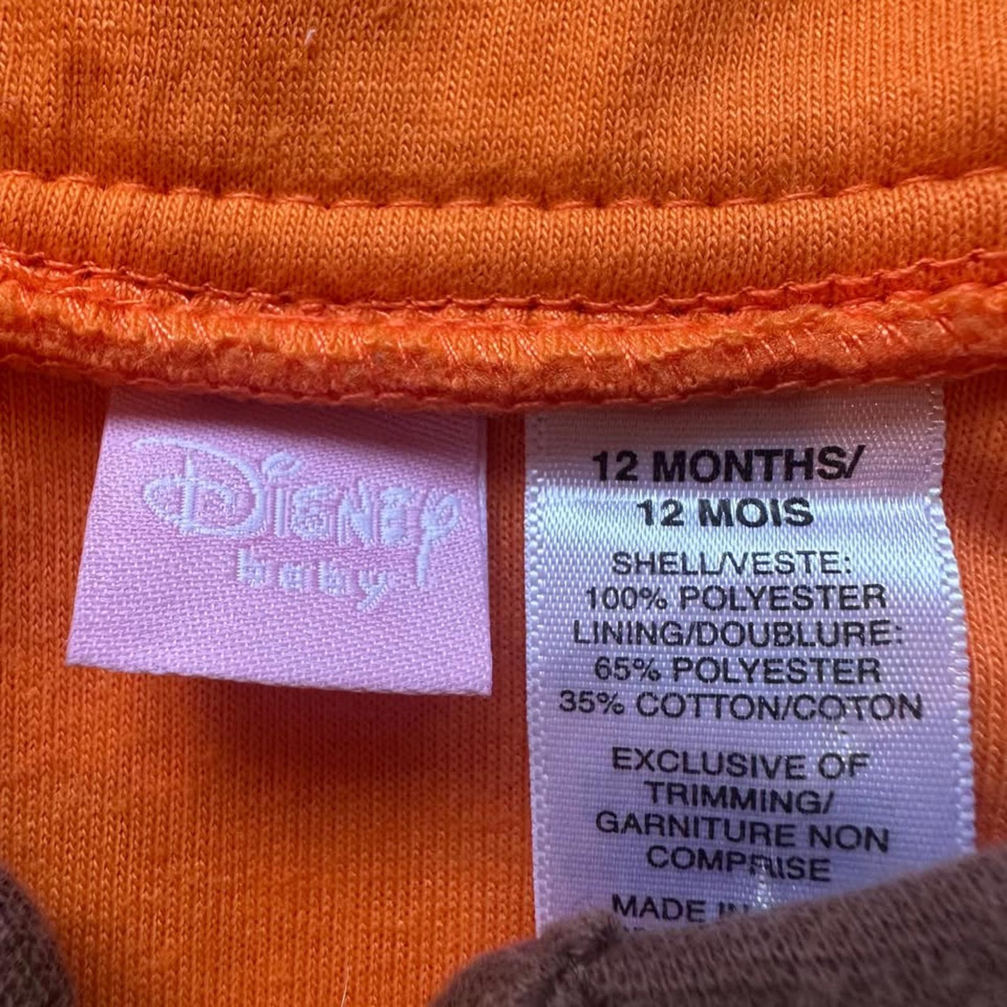 Disney tigger fleece suit size 12 months
