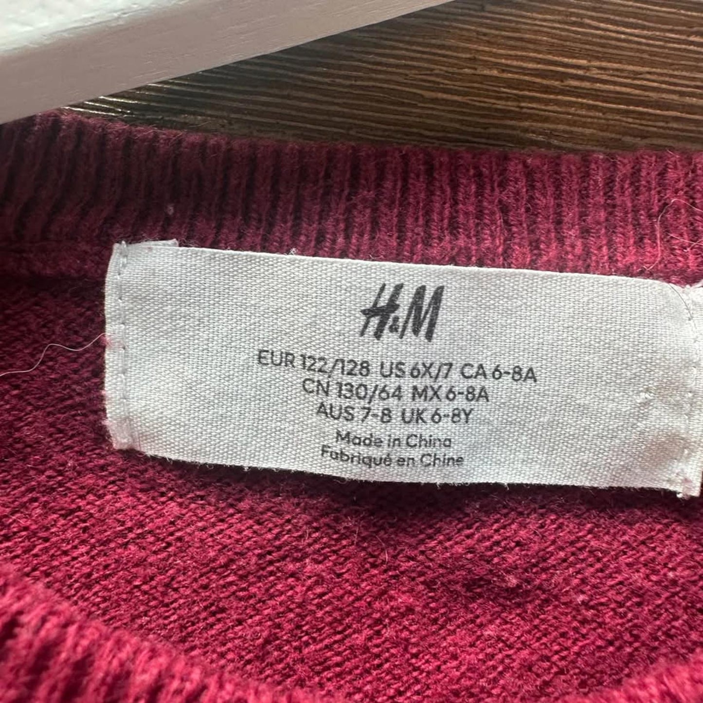 H&M kids 6% wool burgundy sweater dress size 6X/7