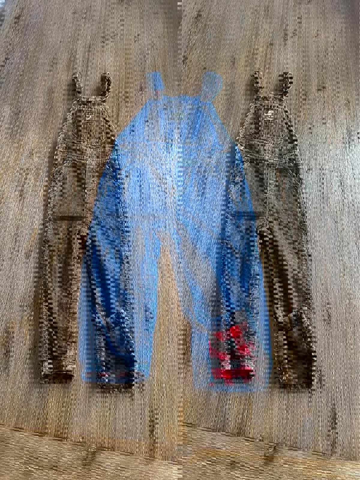 OshKosh denim jean overalls with plaid lining size 18 months