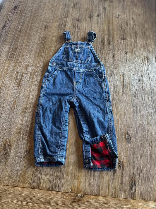 OshKosh denim jean overalls with plaid lining size 18 months