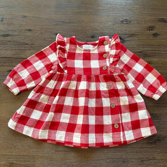 Rise little earthling red flannel baby dress size 6-9 months