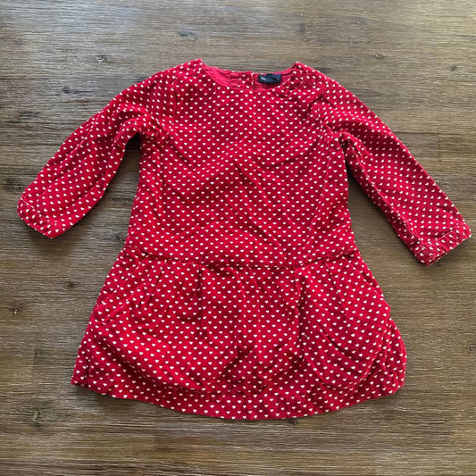 Gap red long sleeve dress with hearts size 2T