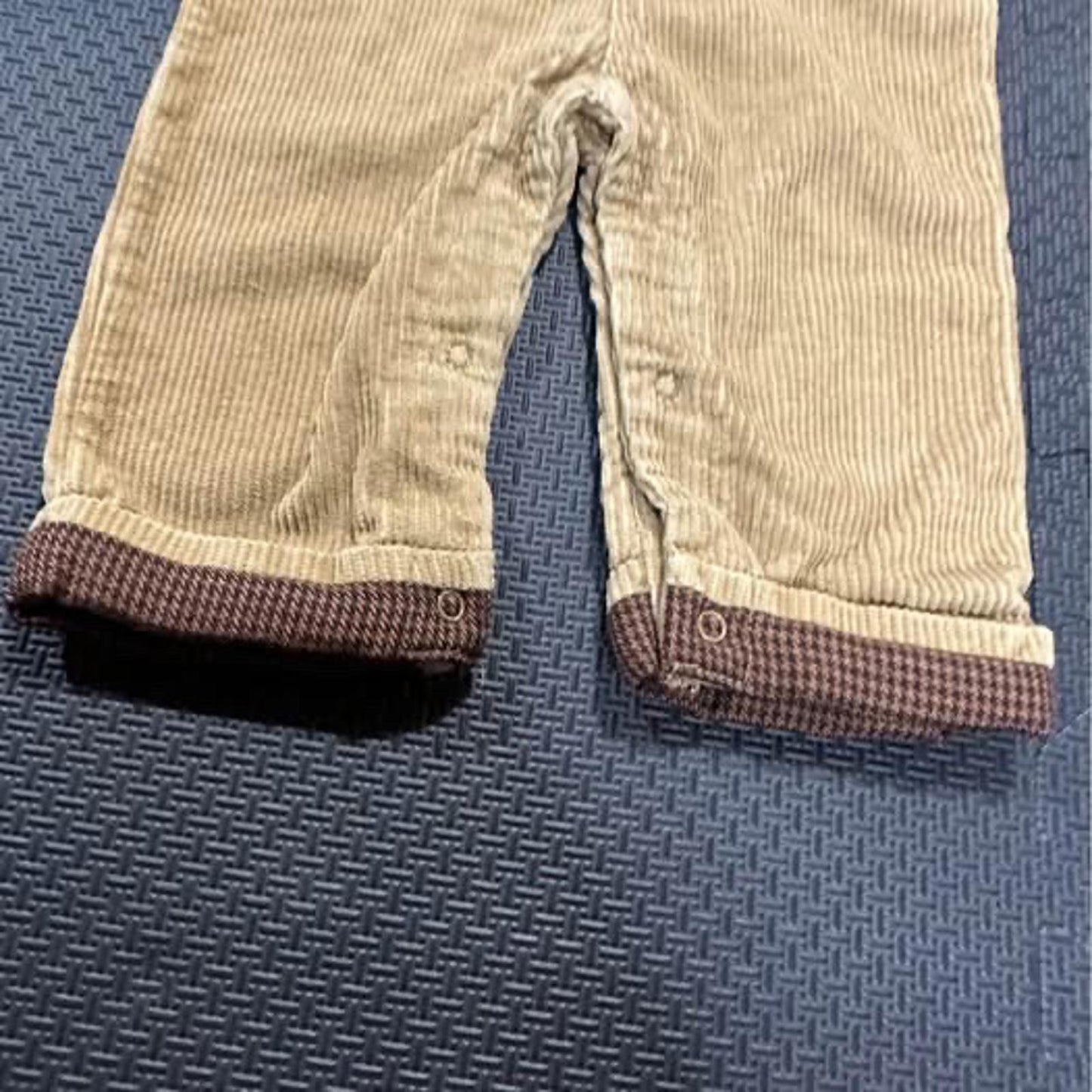 Baby tan corduroy owl overalls size 6-9 months