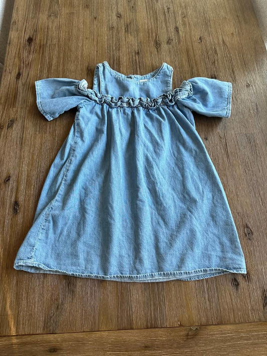 Zara girls cold shoulder denim chambray dress with ruffles size 9