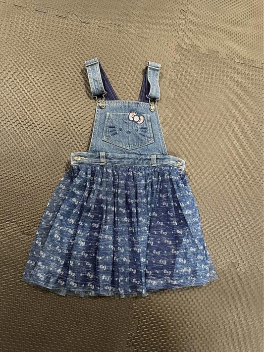 Hello Kitty girls denim overall dress with tulle skirt size 5