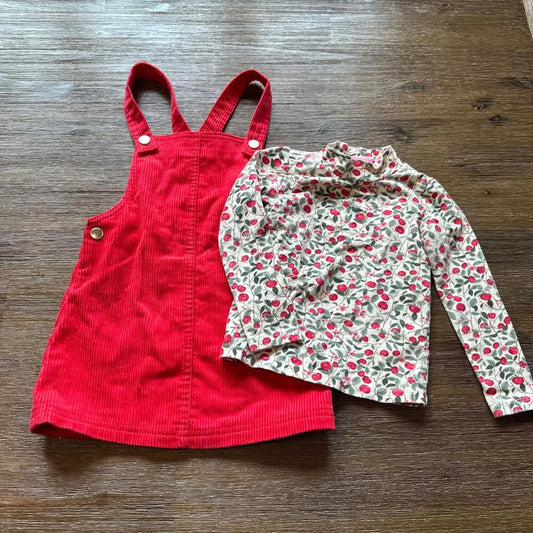 Corduroy overall jumper dress + long sleeve shirt (2 piece outfit) size 2T