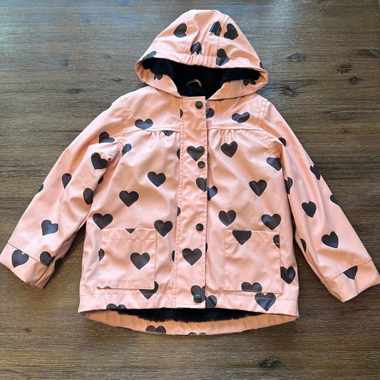 Liv & Lottie toddler pink heart print jacket with faux fur lining size 4T