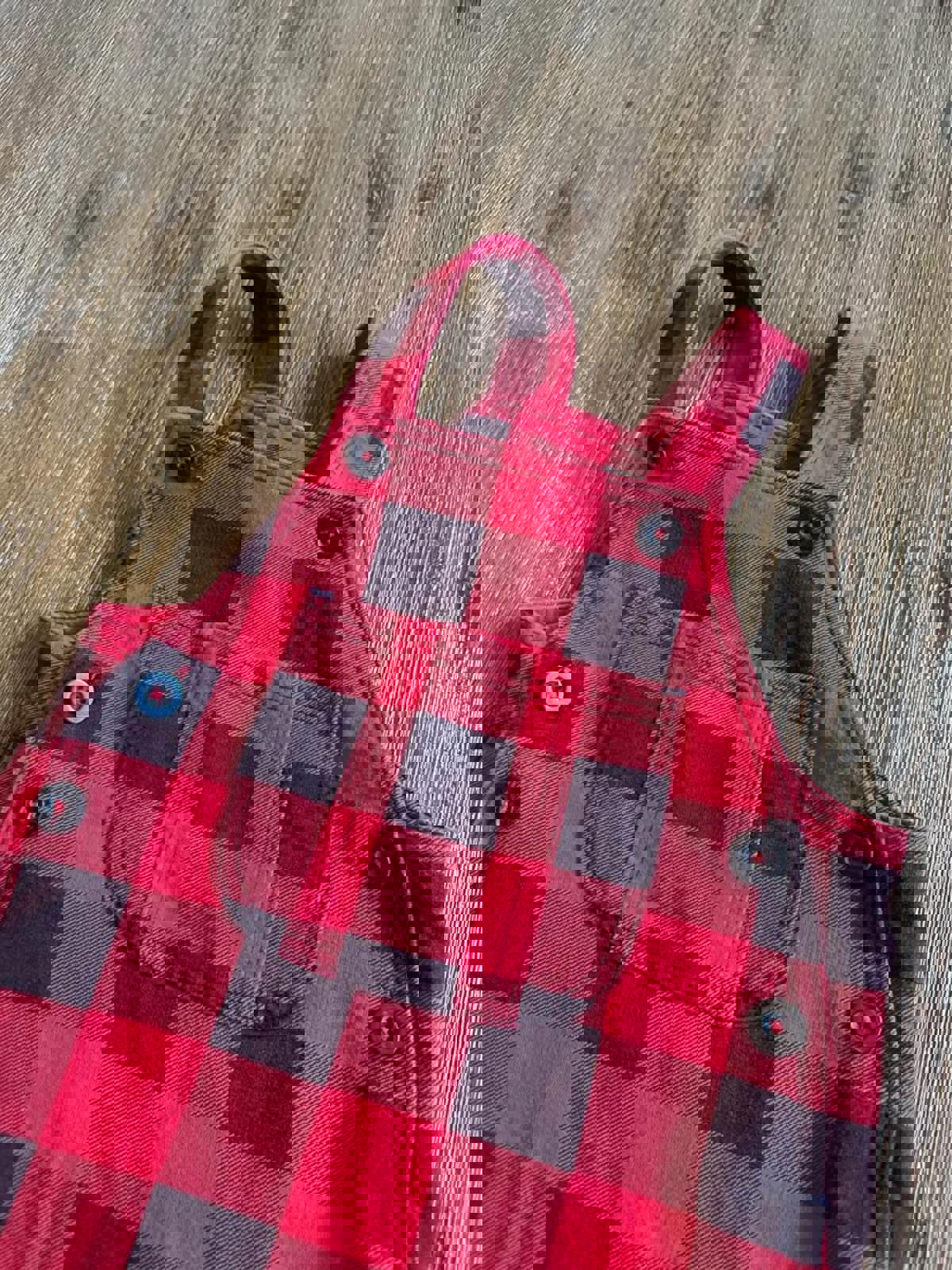 Red & Black buffalo plaid baby toddler overalls size 18-24 months