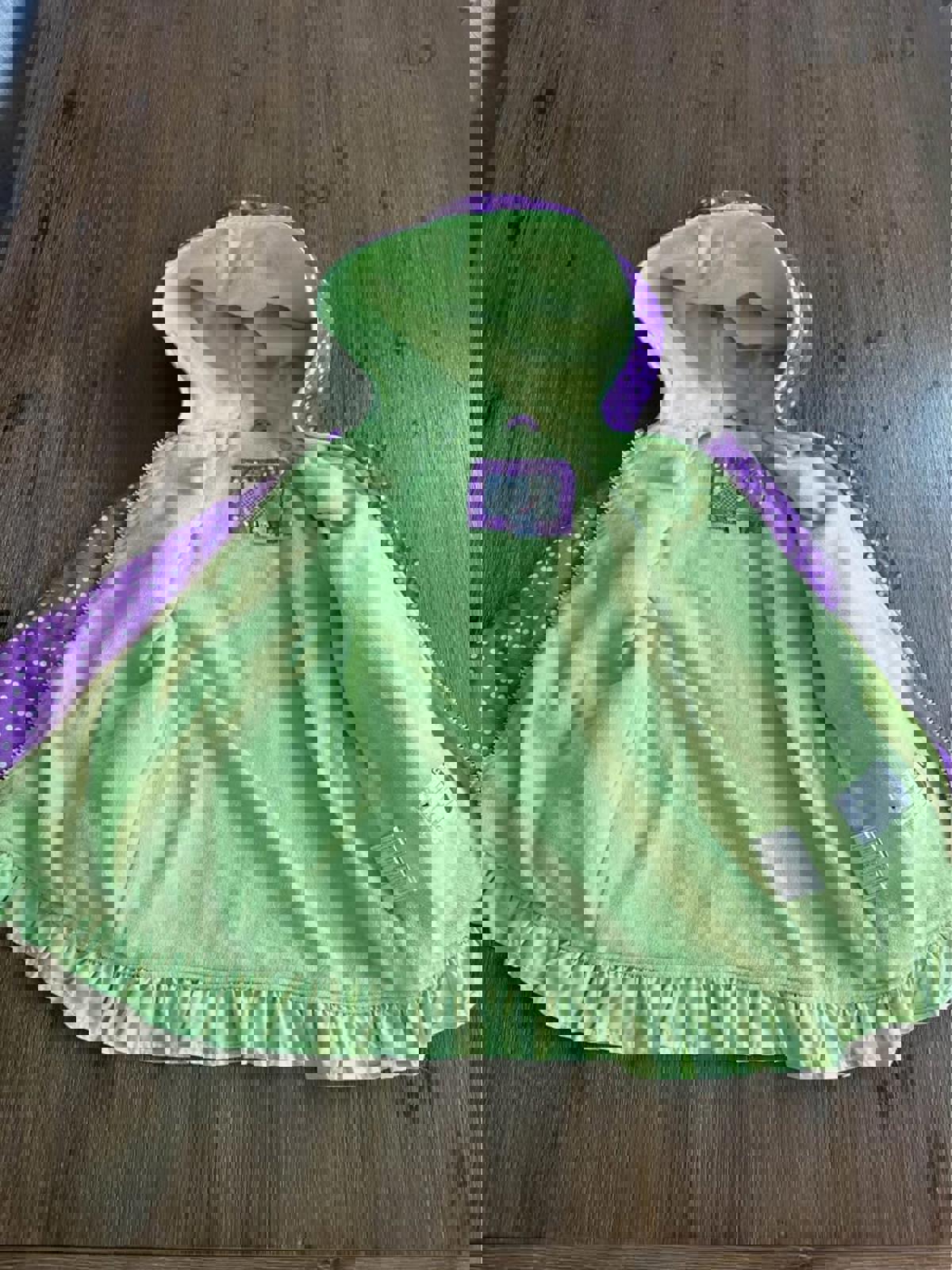 Purple & green polka dot rain jacket with flowers size 6