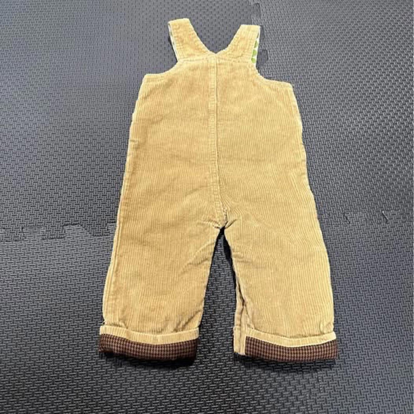 Baby tan corduroy owl overalls size 6-9 months