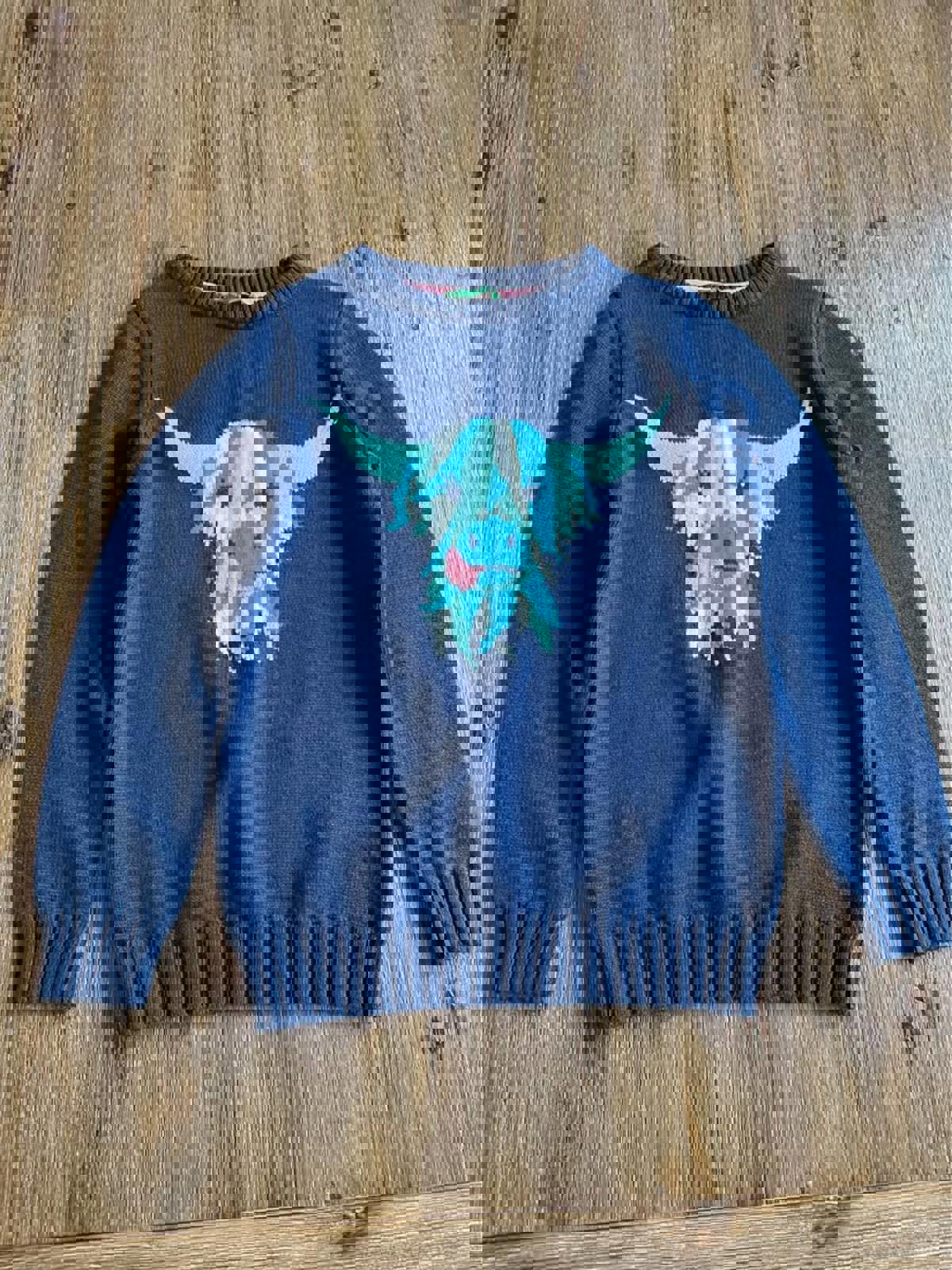 Mountain Warehouse kids navy blue knit sweater with cow size 9-10