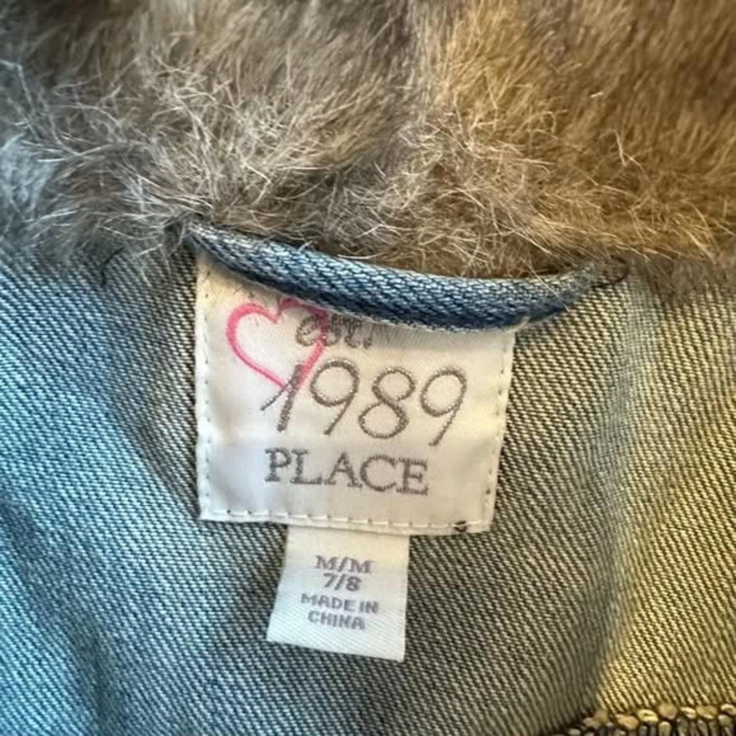 Faux fur collar kids sleeveless denim vest size 7/8