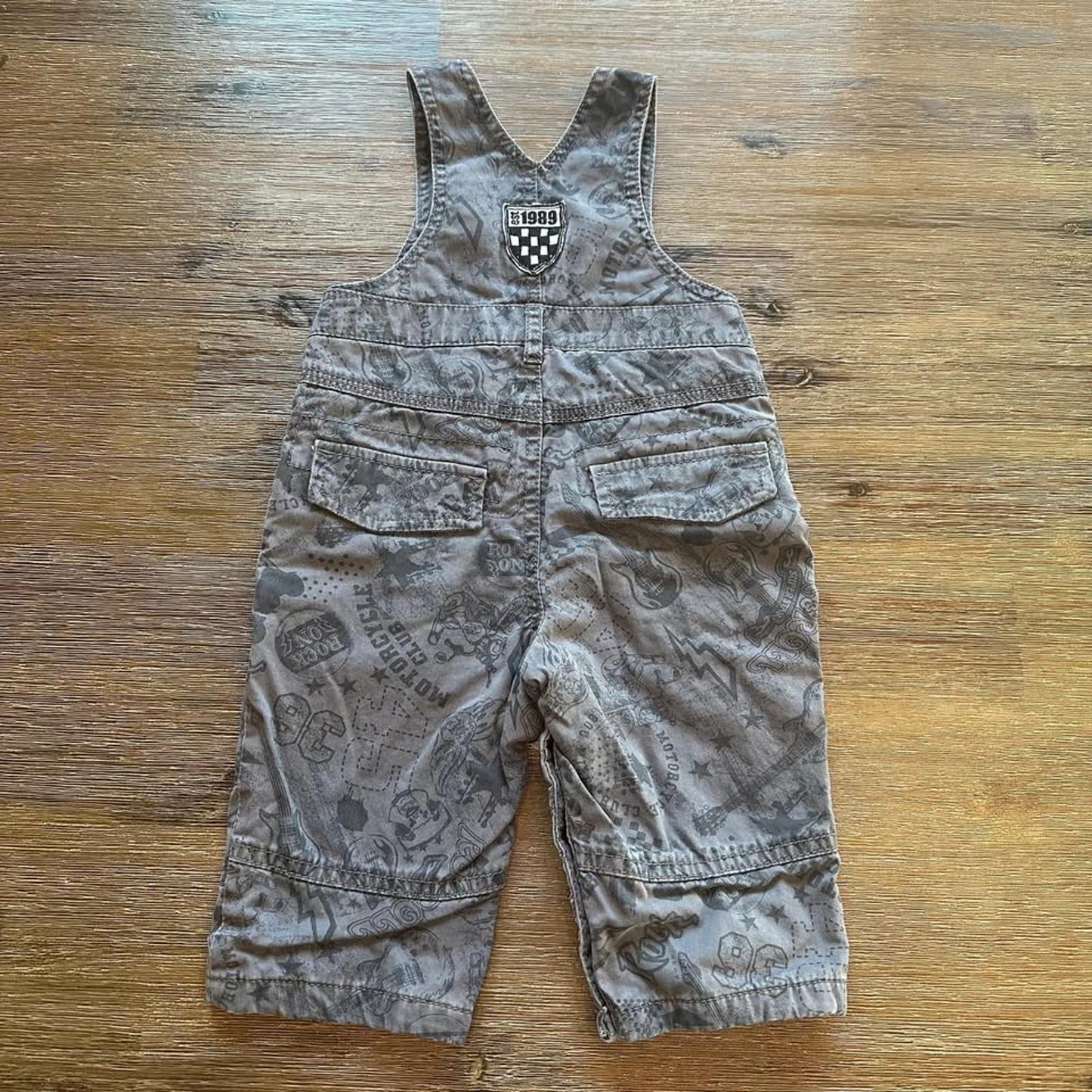 Baby Rock n Roll theme overalls size 6-9 months