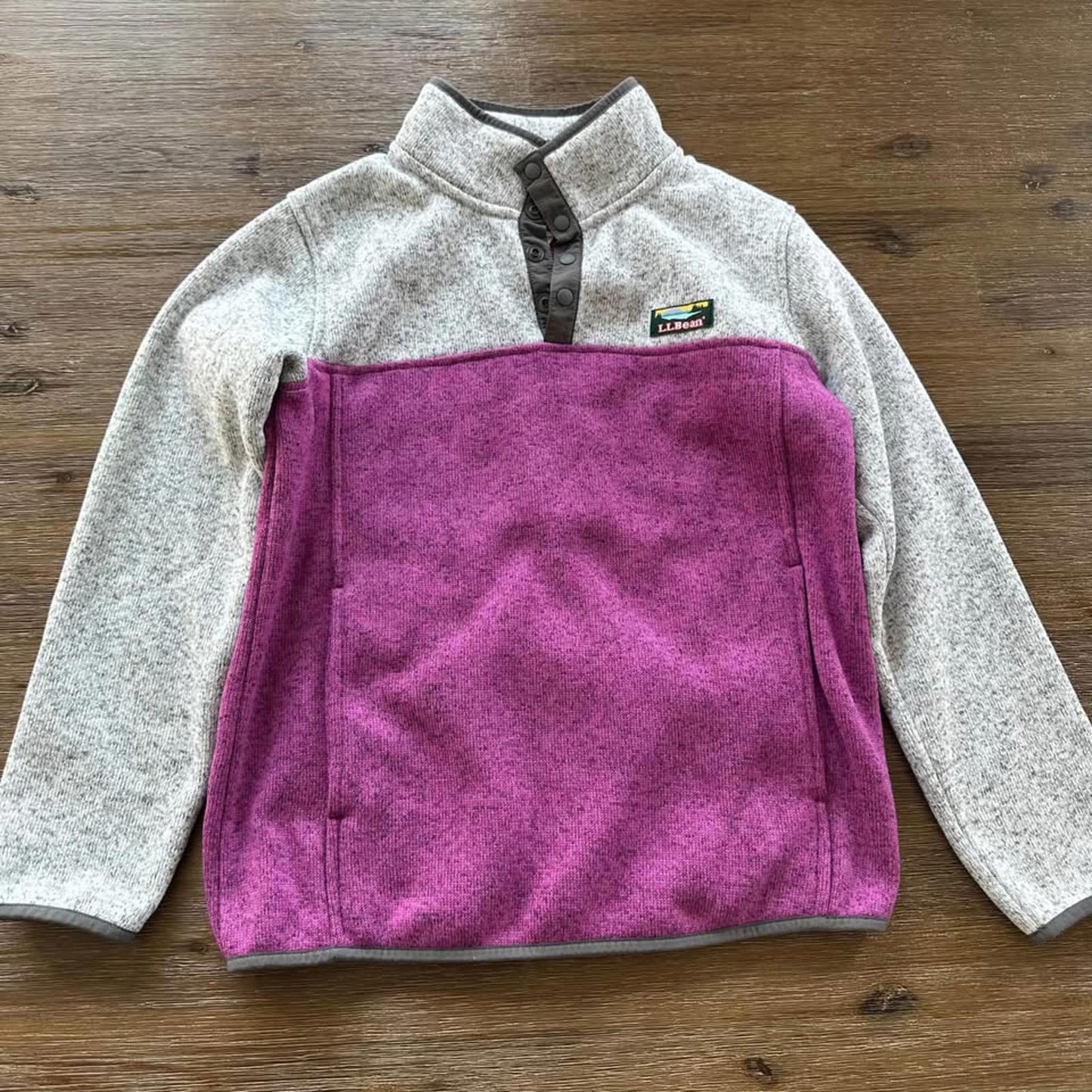 L.L. Bean kids purple & grey quarter snap colorblock fleece pullover sweater size M (10/12)