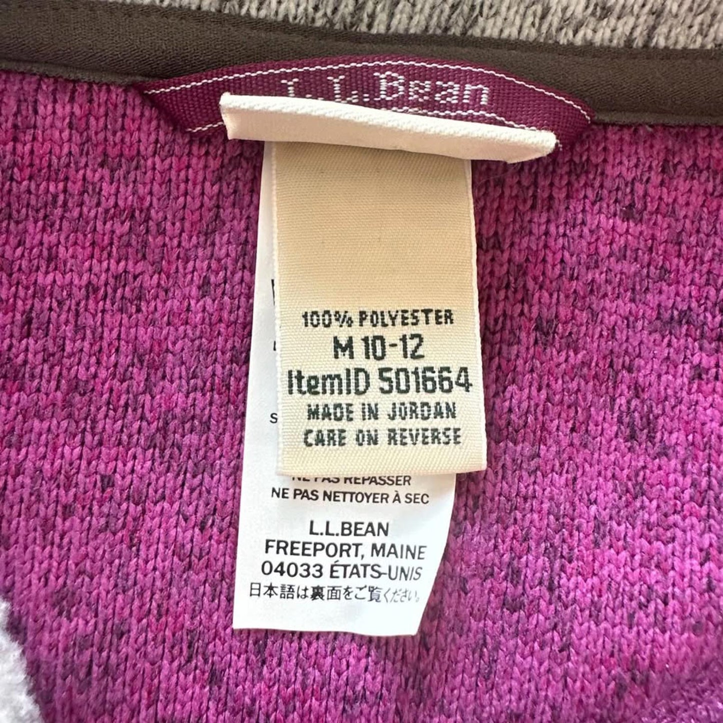 L.L. Bean kids purple & grey quarter snap colorblock fleece pullover sweater size M (10/12)