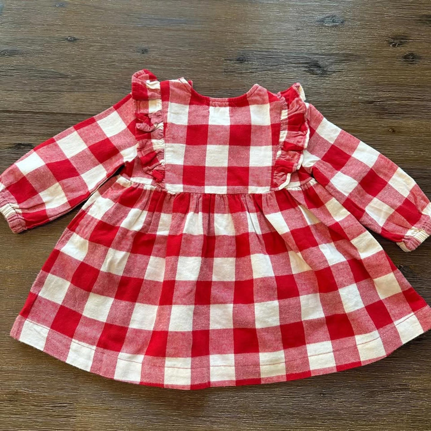 Rise little earthling red flannel baby dress size 6-9 months