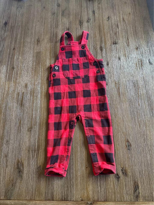 Red & Black buffalo plaid baby toddler overalls size 18-24 months