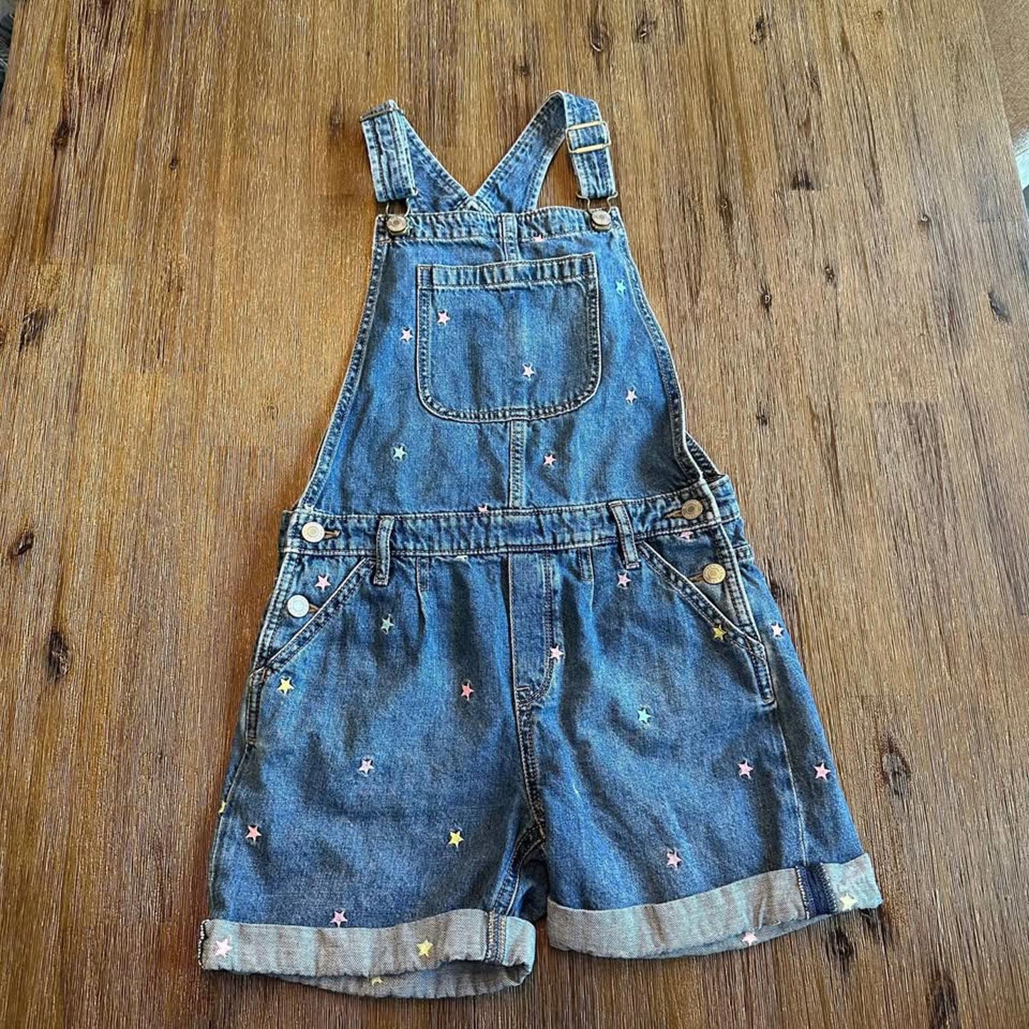 GAP kids star print denim short overalls shortalls size XL
