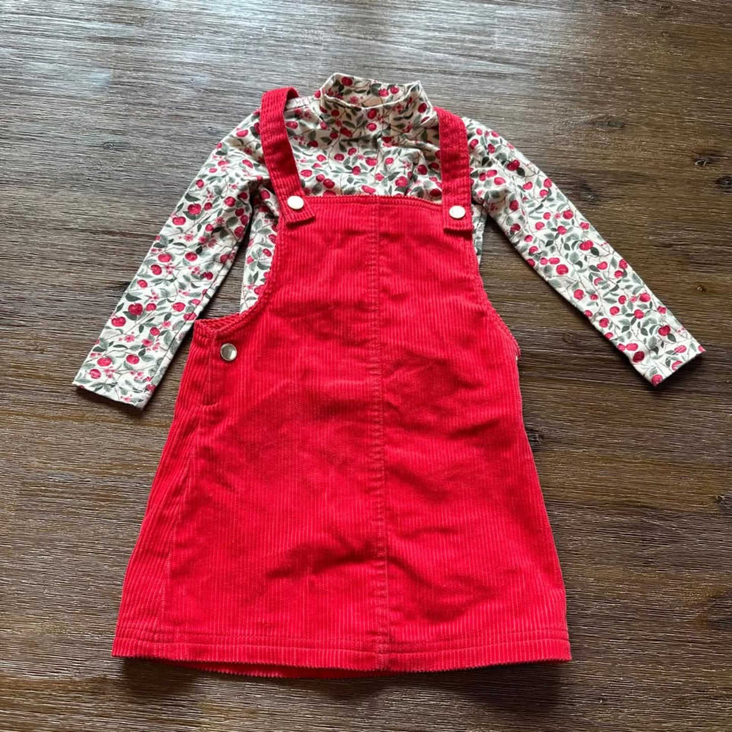 Corduroy overall jumper dress + long sleeve shirt (2 piece outfit) size 2T