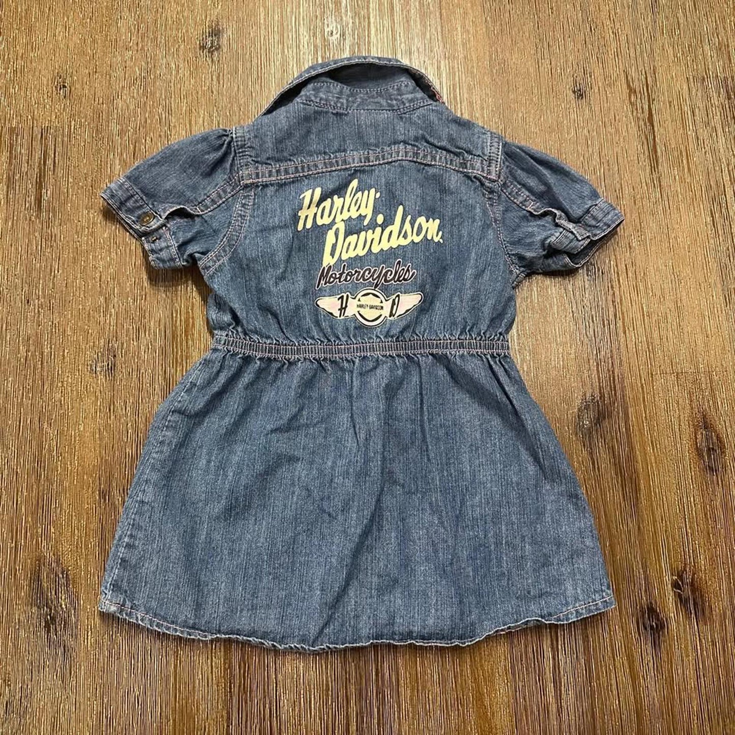Harley-Davidson baby denim jean dress with pink details size 12 months