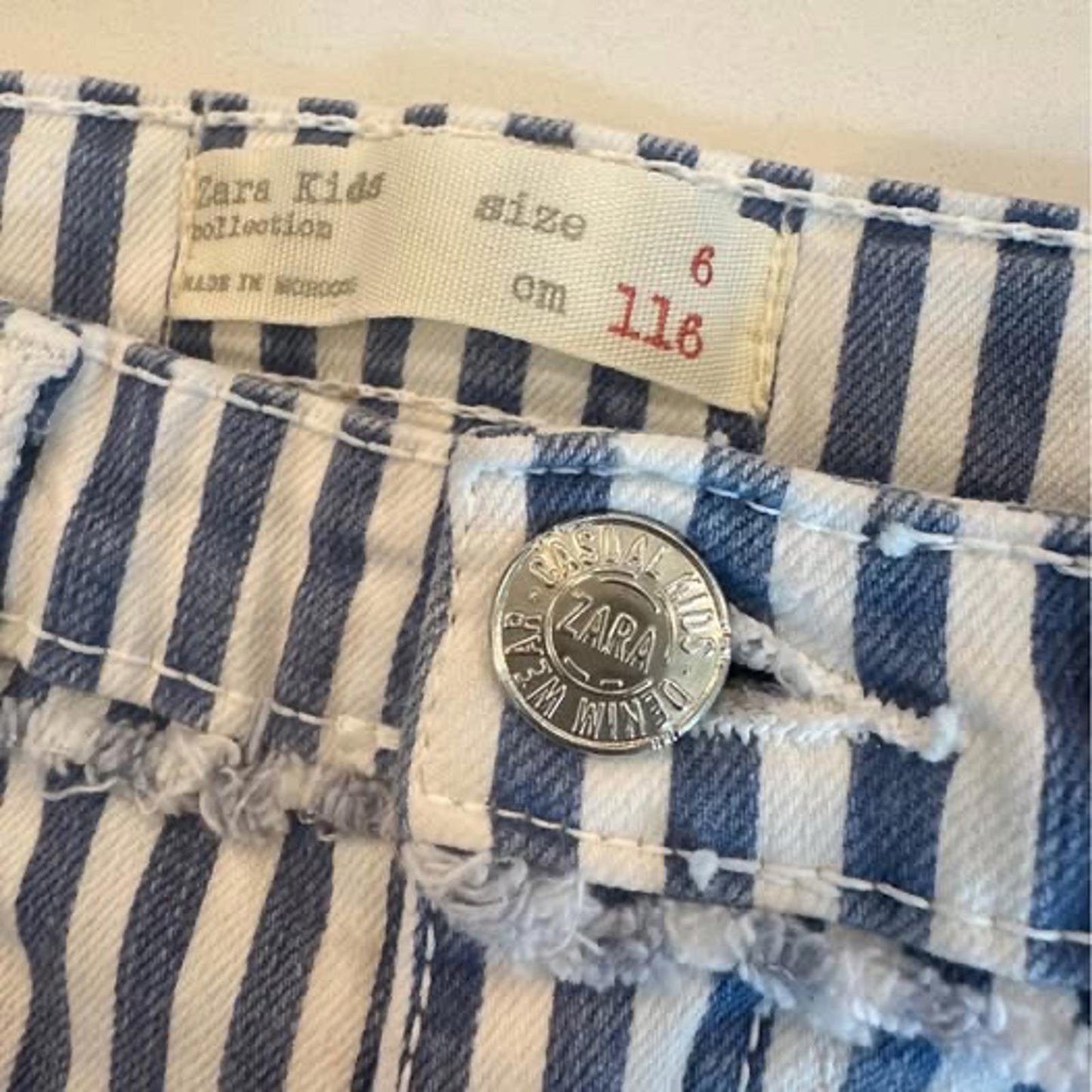 Zara Kids girls white & blue striped denim jeans size 6