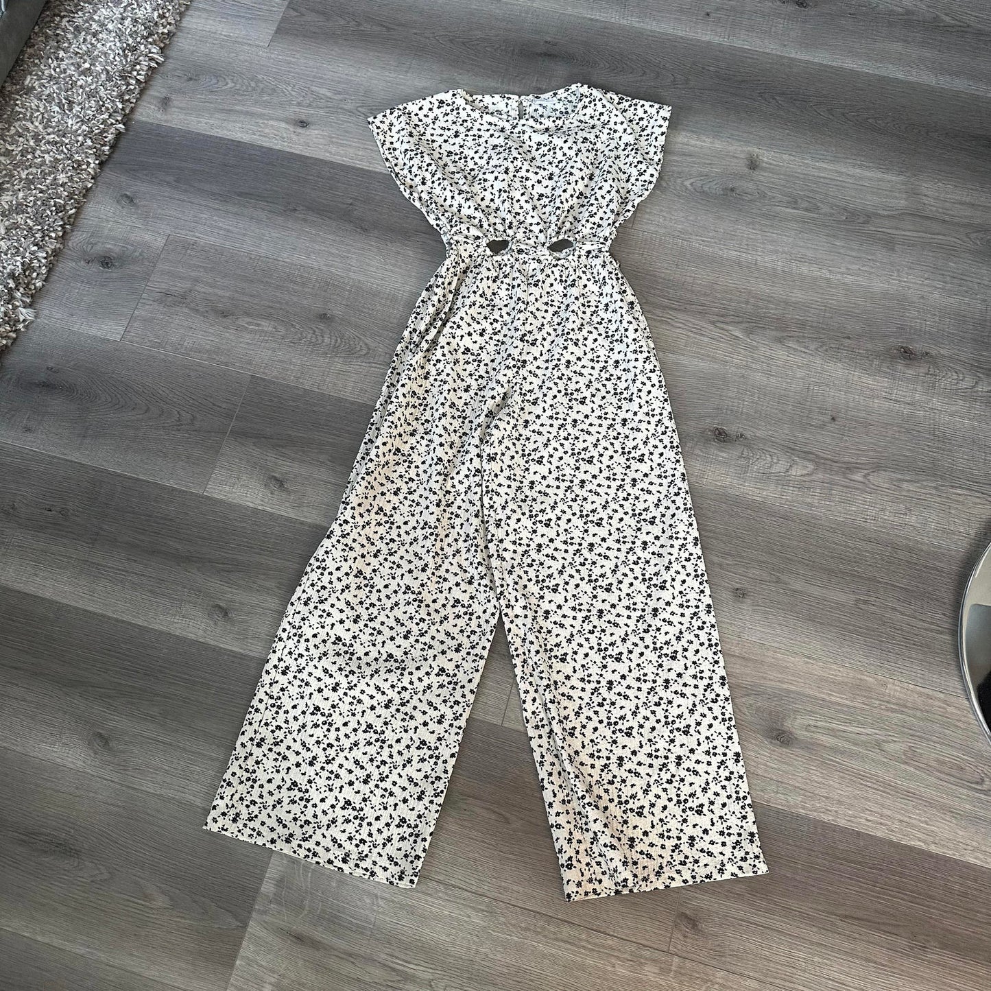Zara girls kids cream & black jumpsuit with cutouts size 10