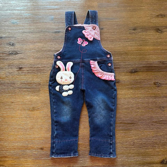 Baby 3D Bunny denim overalls with cute details size 3-6M