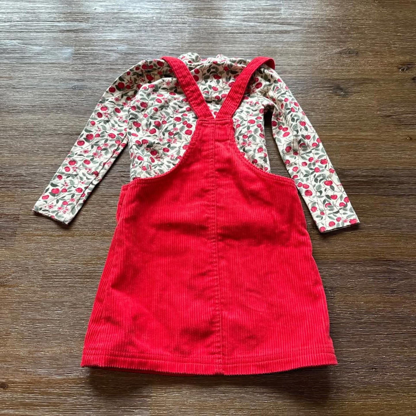 Corduroy overall jumper dress + long sleeve shirt (2 piece outfit) size 2T