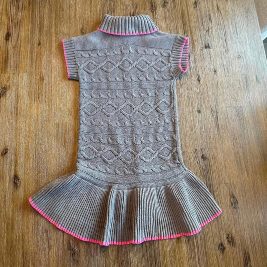 Gymboree kids grey & pink short sleeve turtleneck knit sweater dress size 5