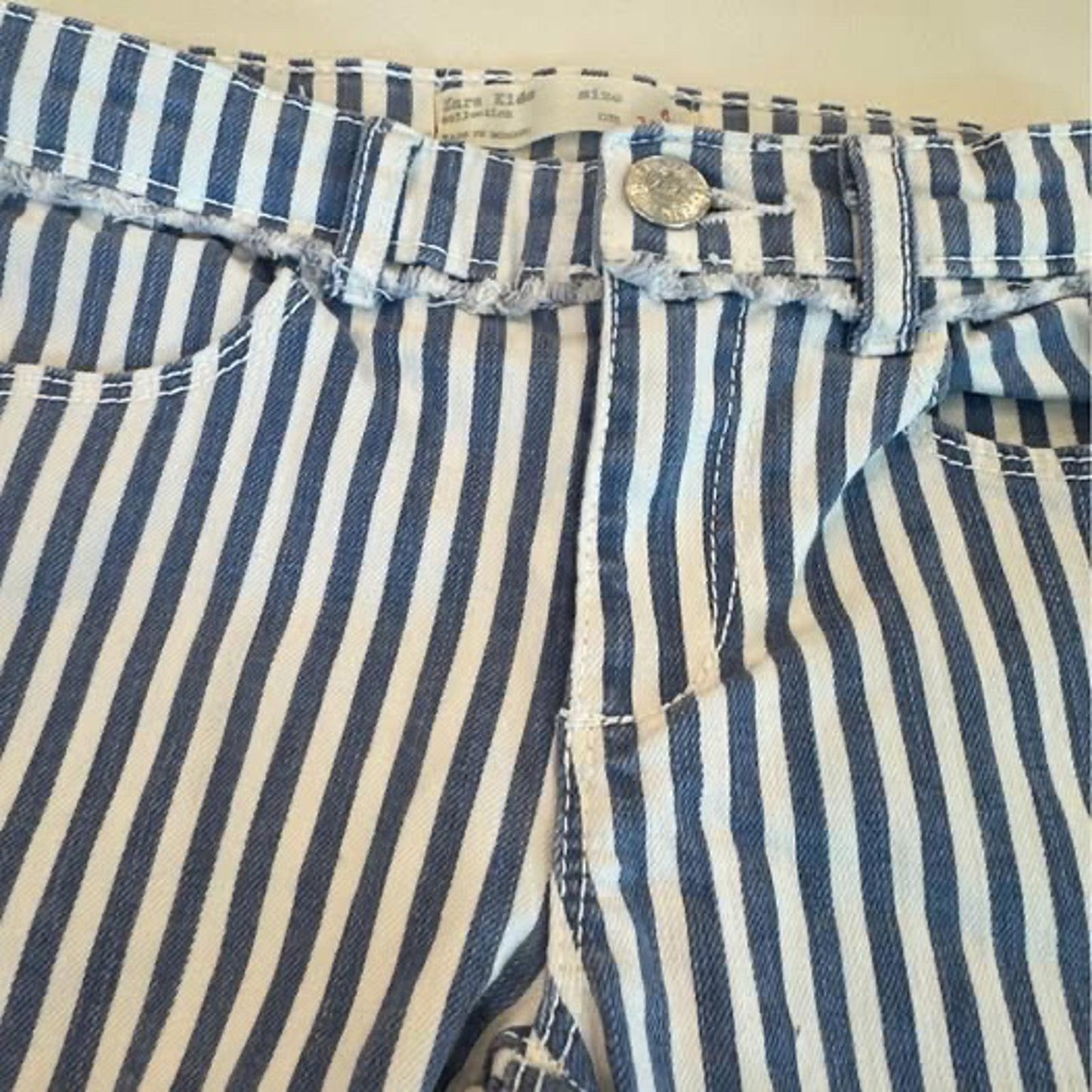 Zara Kids girls white & blue striped denim jeans size 6