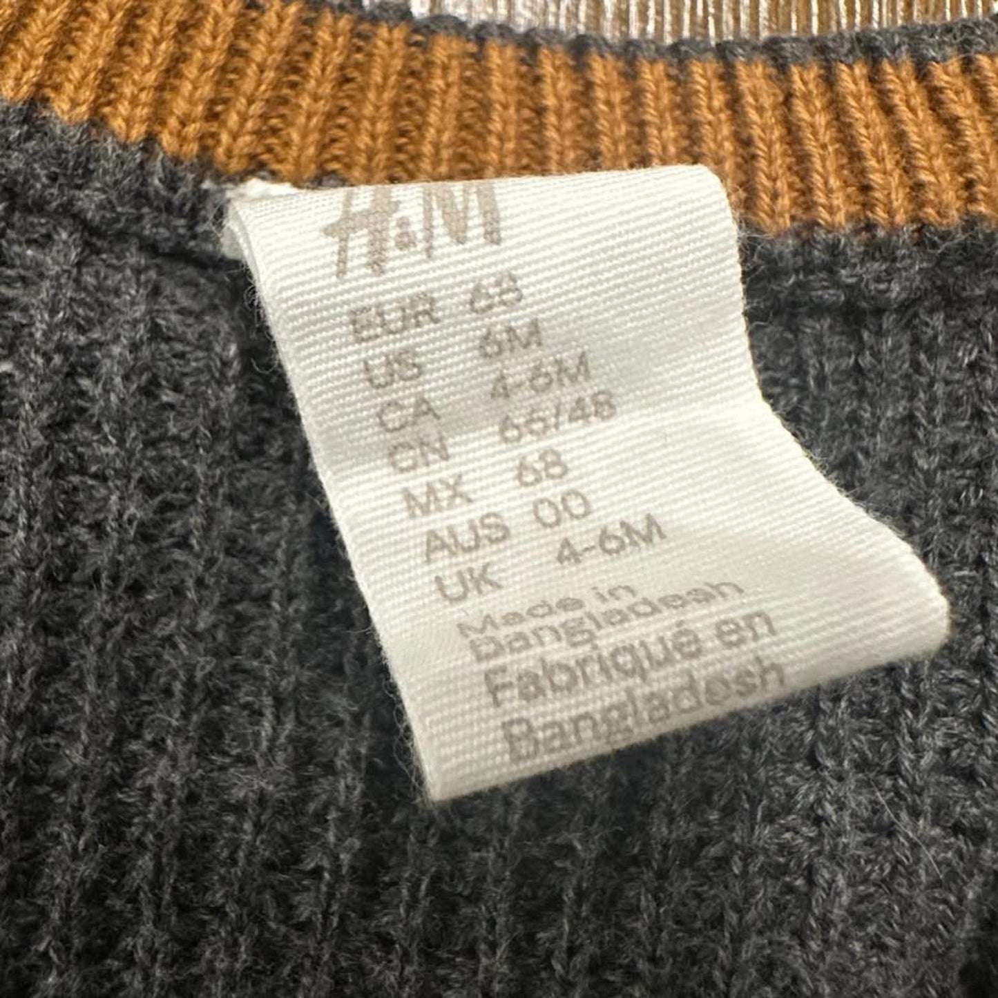 H&M grey knit baby cardigan 100% cotton size 6 months