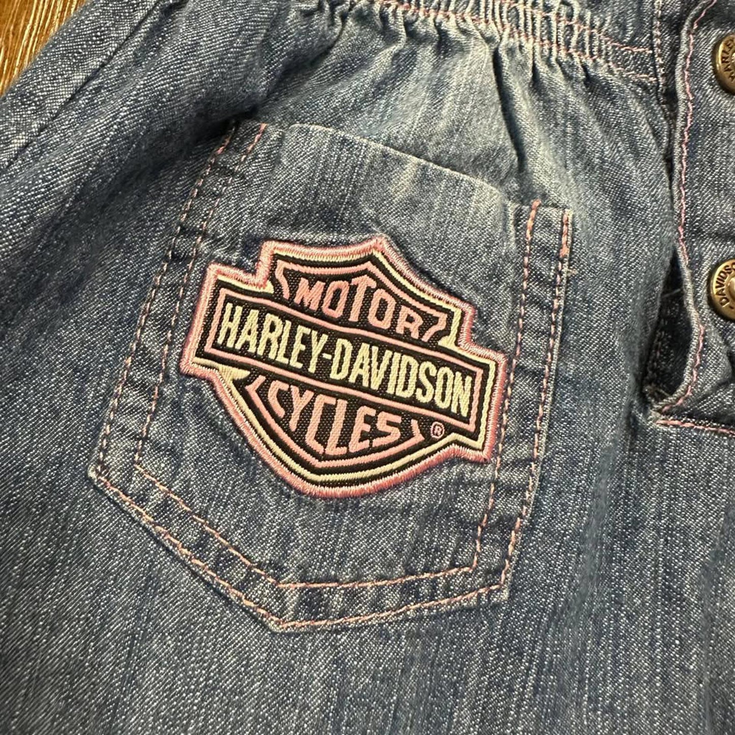Harley-Davidson baby denim jean dress with pink details size 12 months