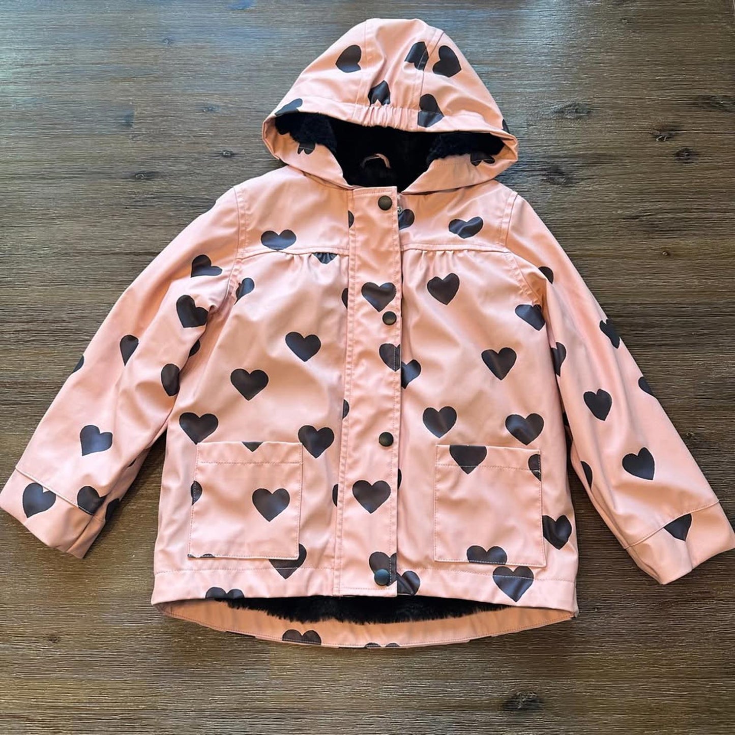 Liv & Lottie toddler pink heart print jacket with faux fur lining size 4T