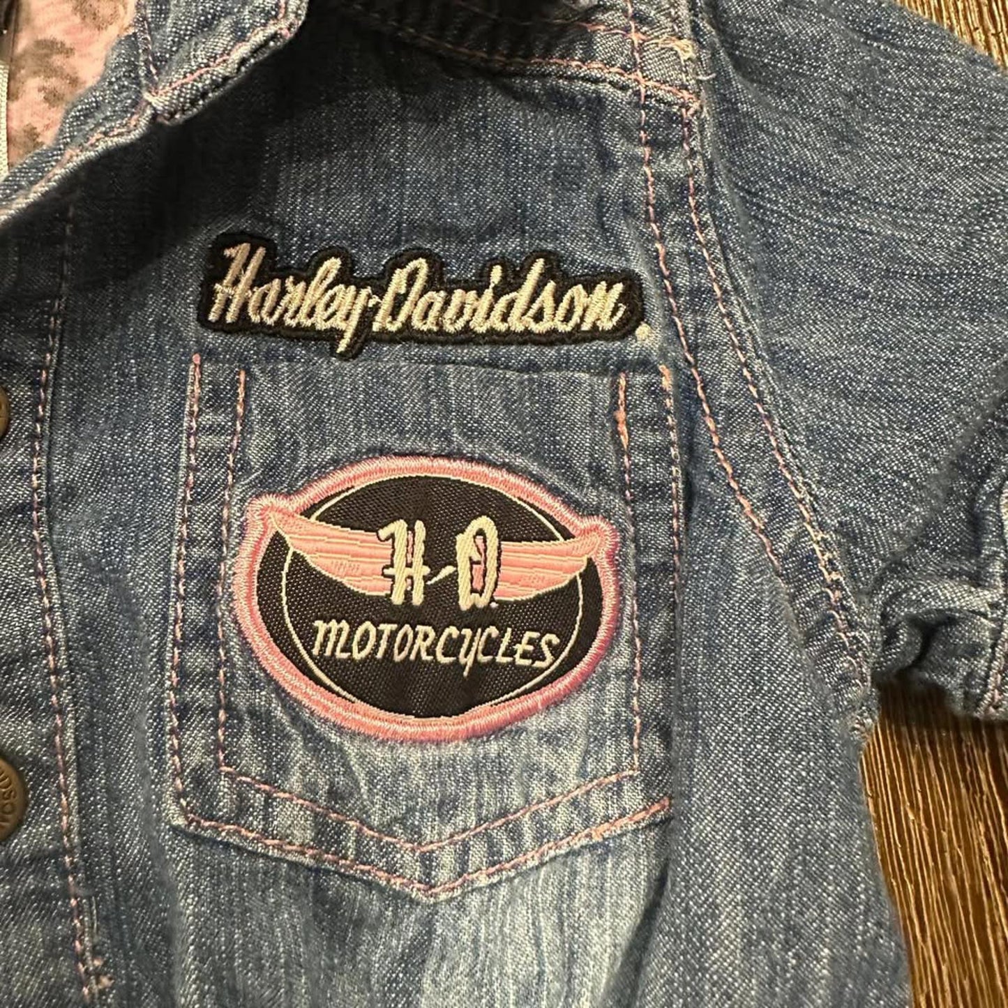 Harley-Davidson baby denim jean dress with pink details size 12 months