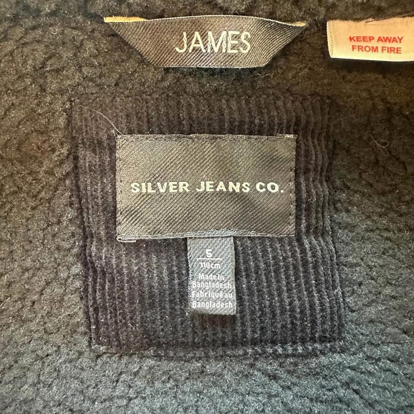 Silver Jeans kids black corduroy jacket with sherpa lining size 5
