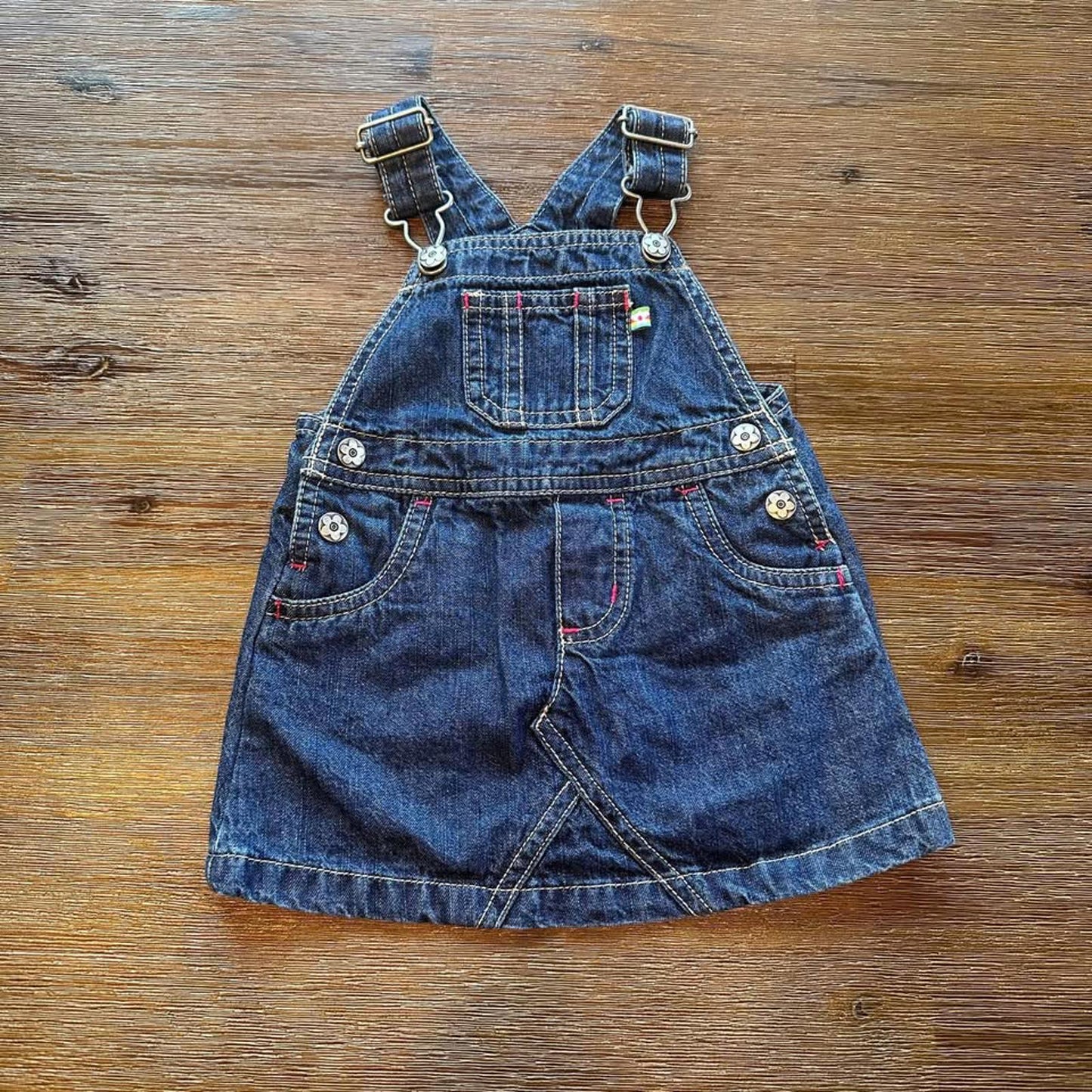Carter's baby denim overall dress with colourful stitching size 6M