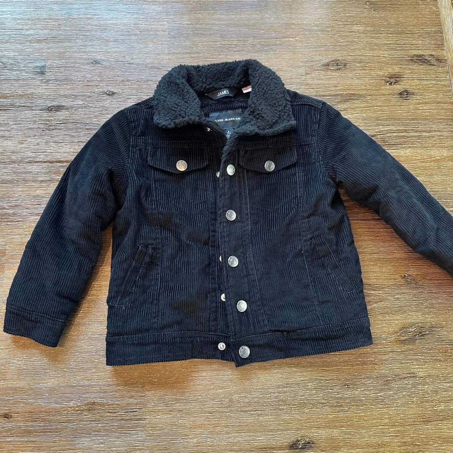 Silver Jeans kids black corduroy jacket with sherpa lining size 5