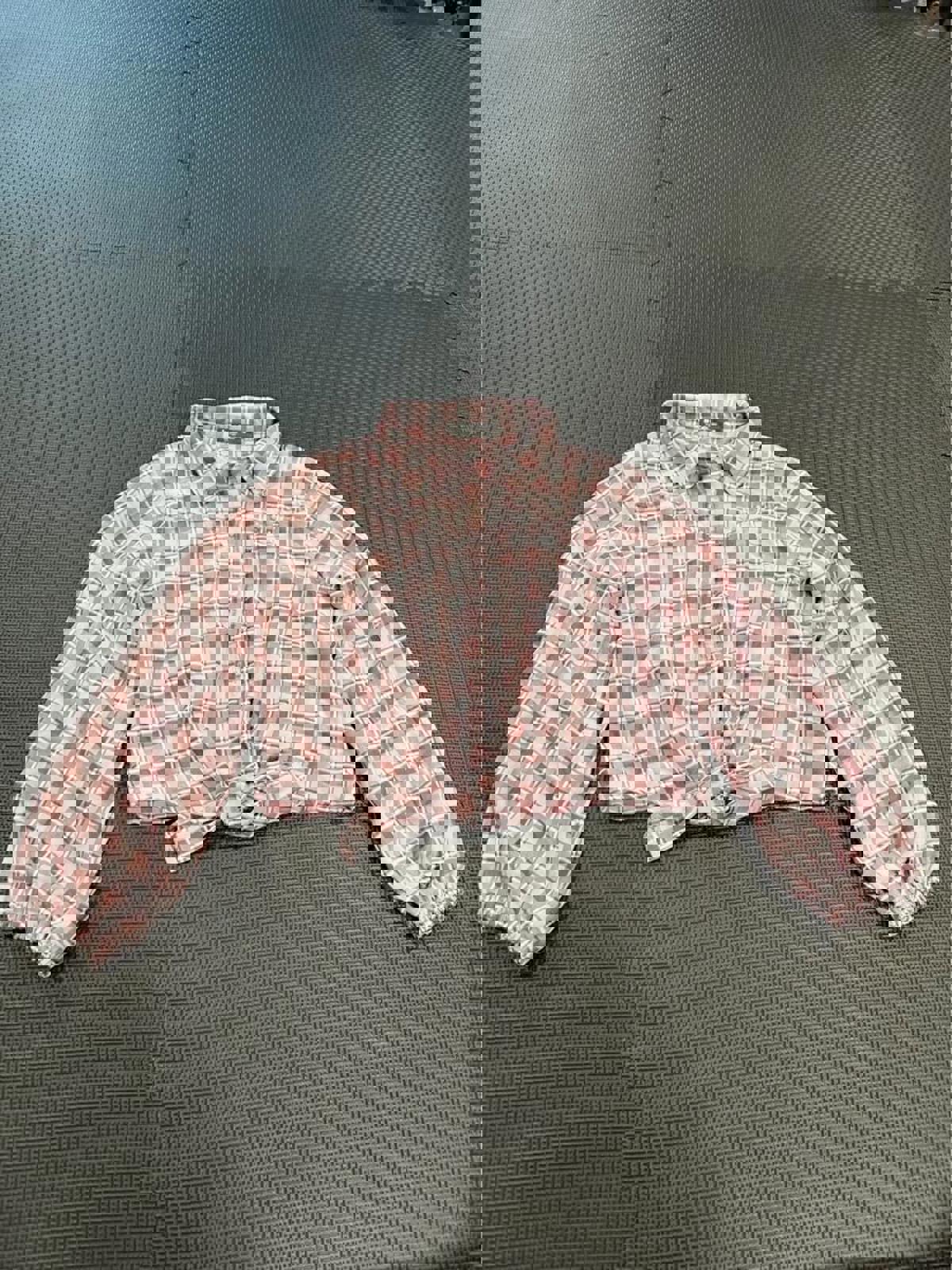 Lee Cooper girls pink cropped plaid button down shirt with “pearls” size 10