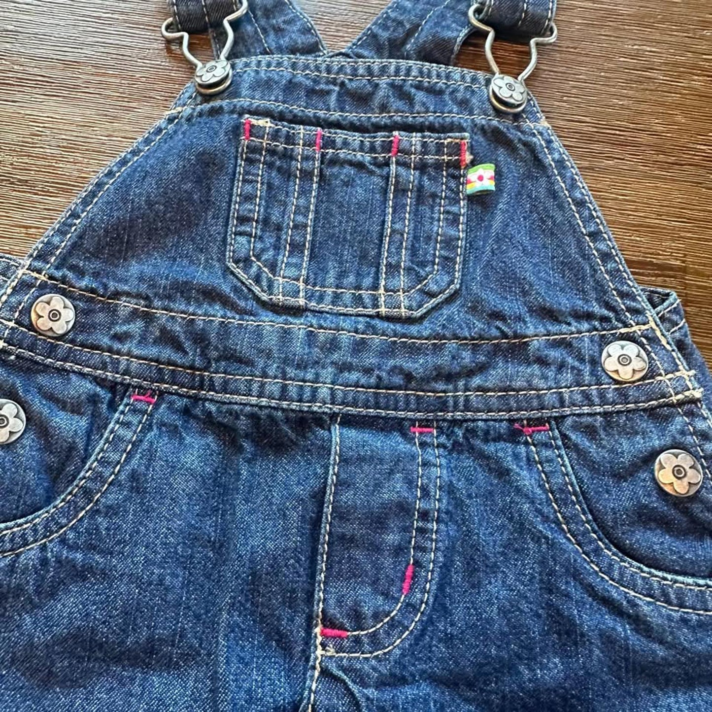 Carter's baby denim overall dress with colourful stitching size 6M