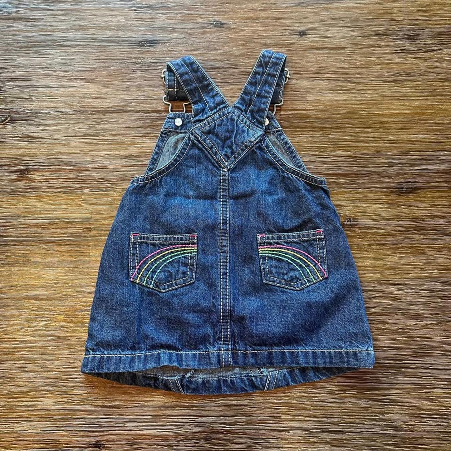 Carter's baby denim overall dress with colourful stitching size 6M