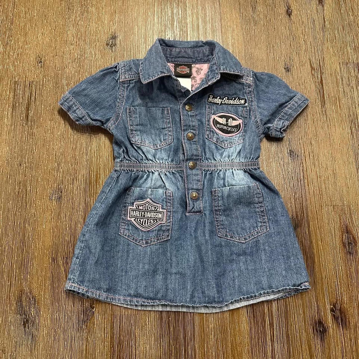 Harley-Davidson baby denim jean dress with pink details size 12 months
