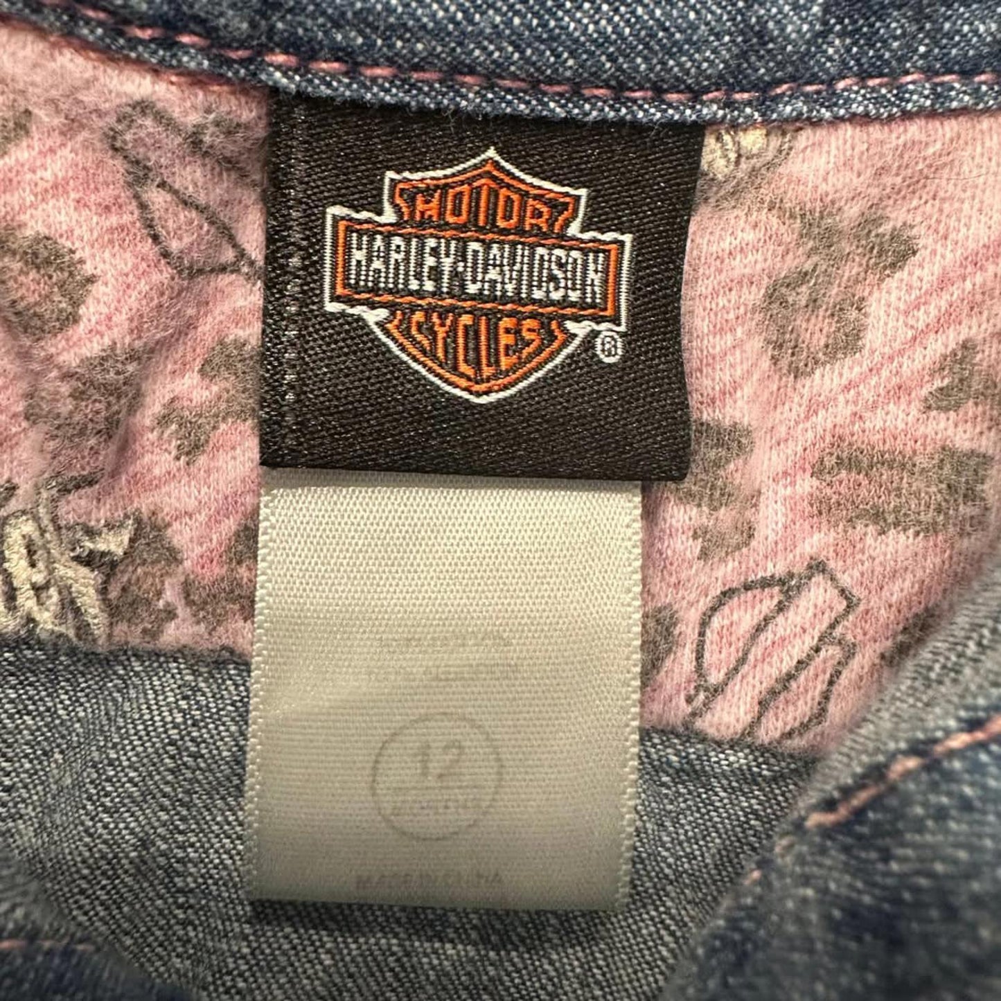 Harley-Davidson baby denim jean dress with pink details size 12 months