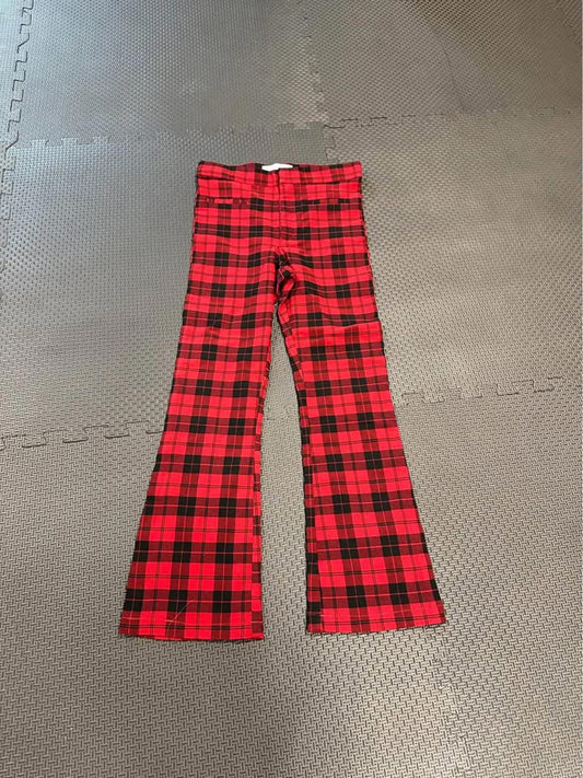 Zara girls red and black plaid flare pants size 10